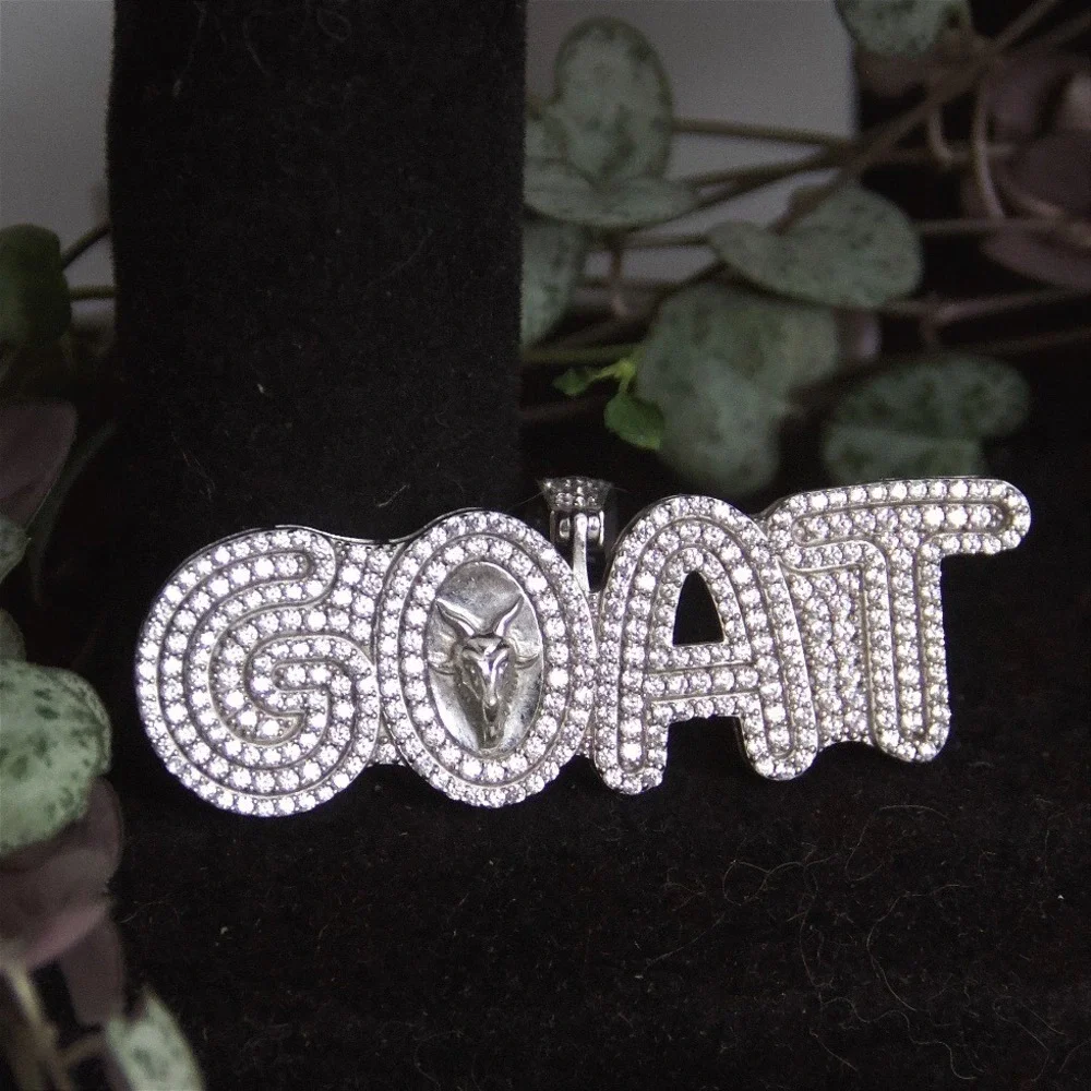 925 Sterling Silver Iced Out GOAT Pendant Cubic Zirconia Hip Hop Jewelry Large